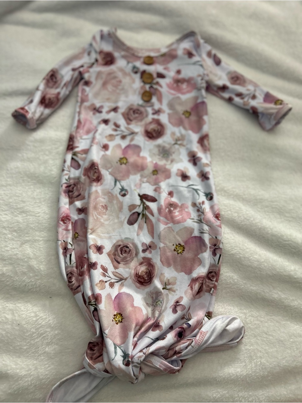 Caden Lane Pink & Cream Floral Button-Front Baby Gown 7-14lbs